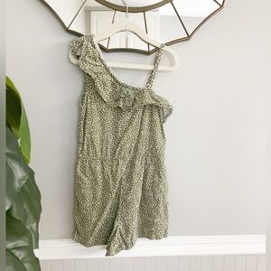 Old Navy Girls Size Small One Shoulder Green White Romper